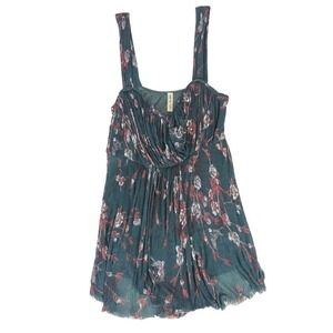 Free People Floral Pleated‎ Tank Top Green & Red Size M